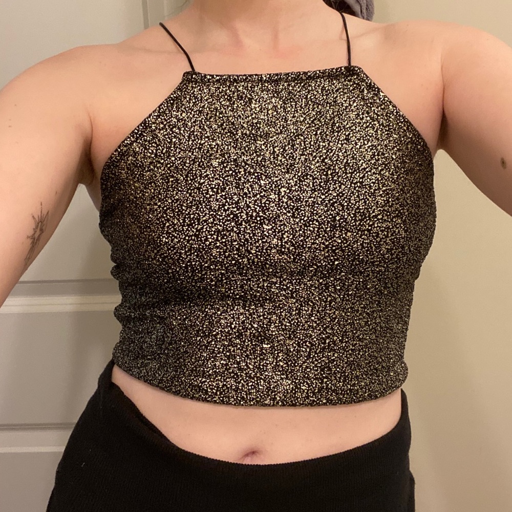 Black metallic crop top size small